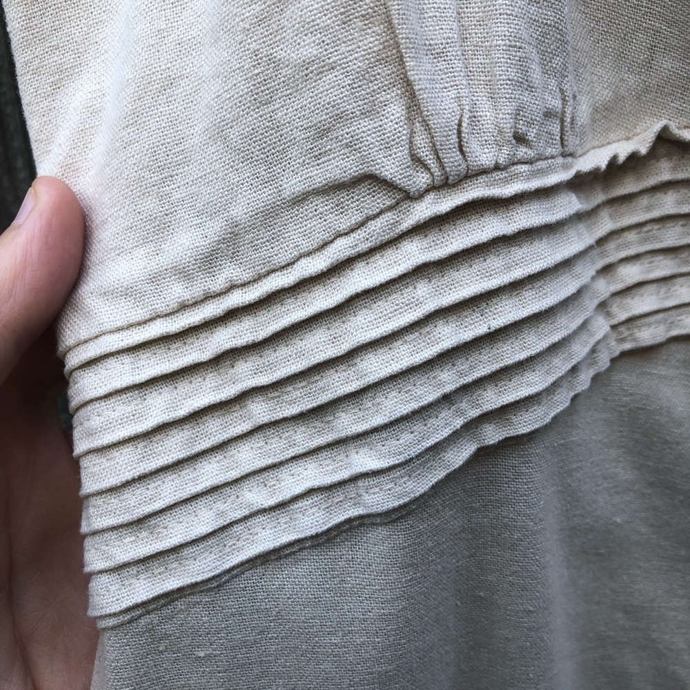 Zara Linen Blend Pintuck Button Front Maxi Dress Size L Raw Linen Oatmeal - Picture 8 of 15